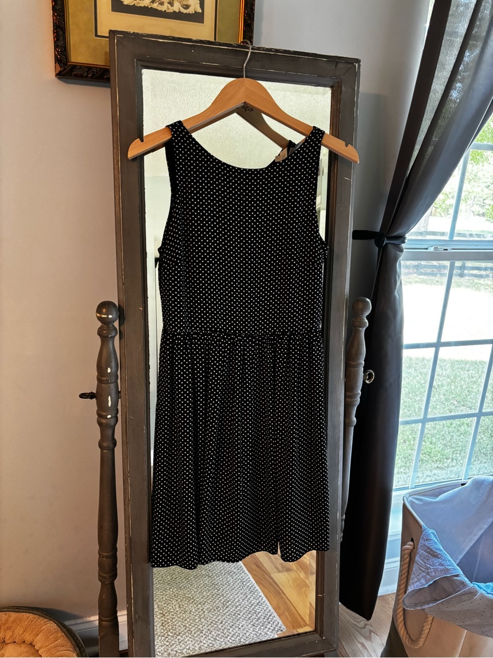 LOFT Black Polka Dot Sleeveless Mini Dress